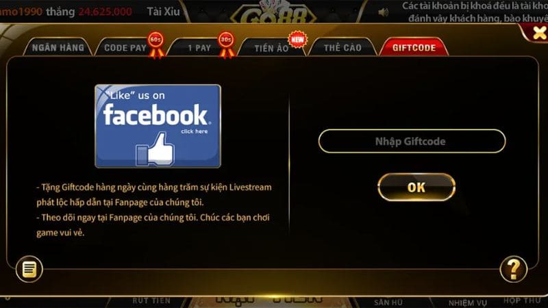 Nhận ngay 100K vào tài khoản Go88 với mã code tương ứng