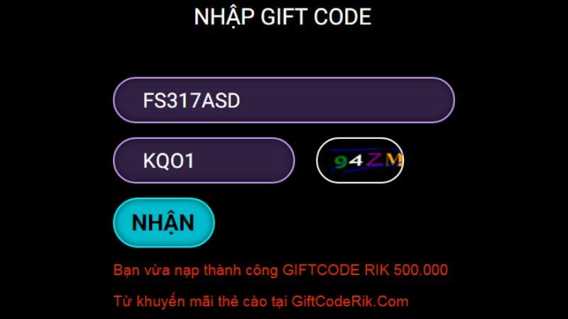 Hướng dẫn sử dụng giftcode đơn giản tại Rikvip